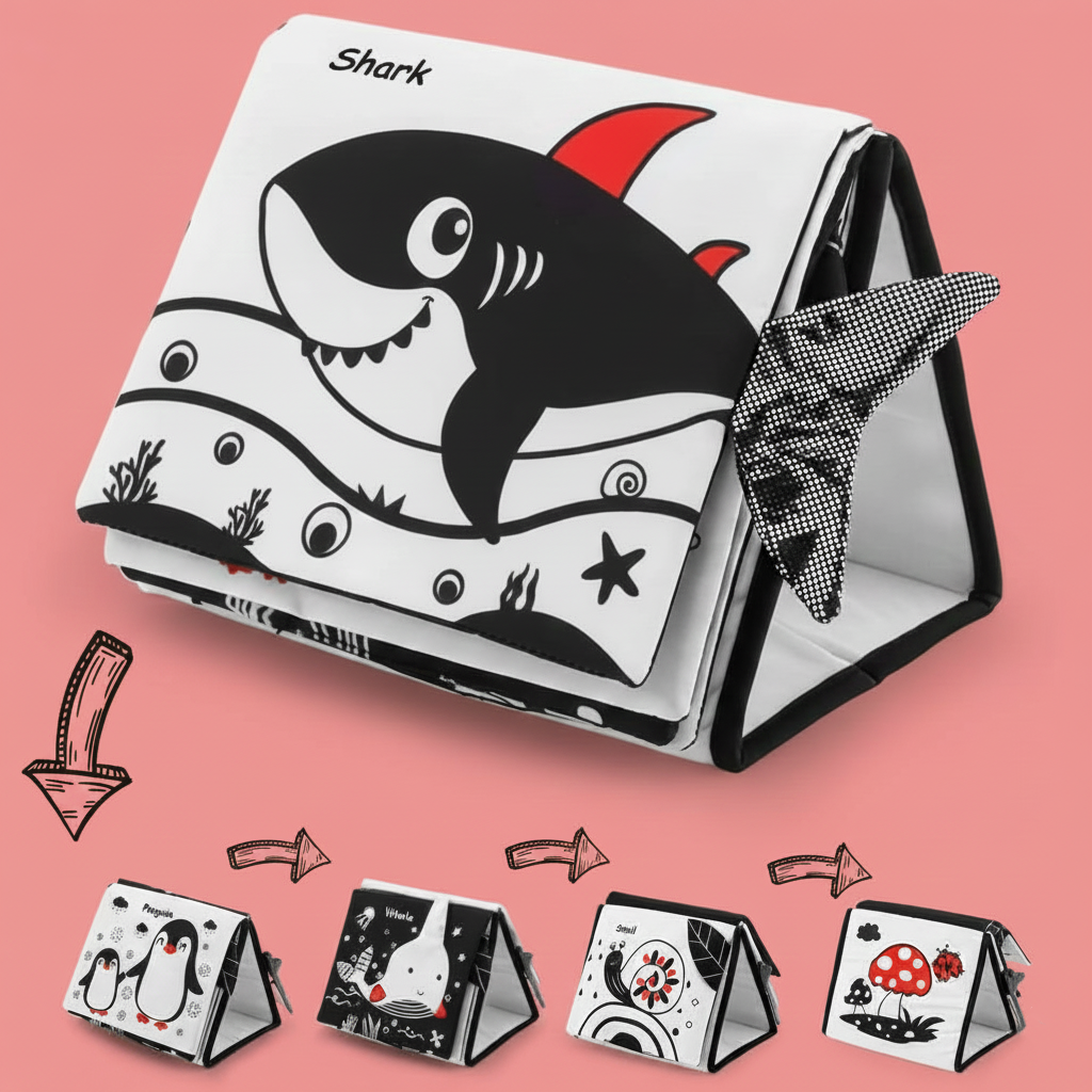 Sensory Mirror Book™ | Tummy Time High-Contrast Crinkle Book with Safe Baby Mirror