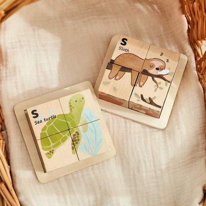 PictureBlock Puzzle™ | Montessori 4-Block Animal Matching Toy for Early Learning