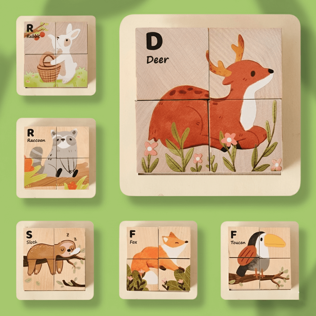 PictureBlock Puzzle™ | Montessori 4-Block Animal Matching Toy for Early Learning