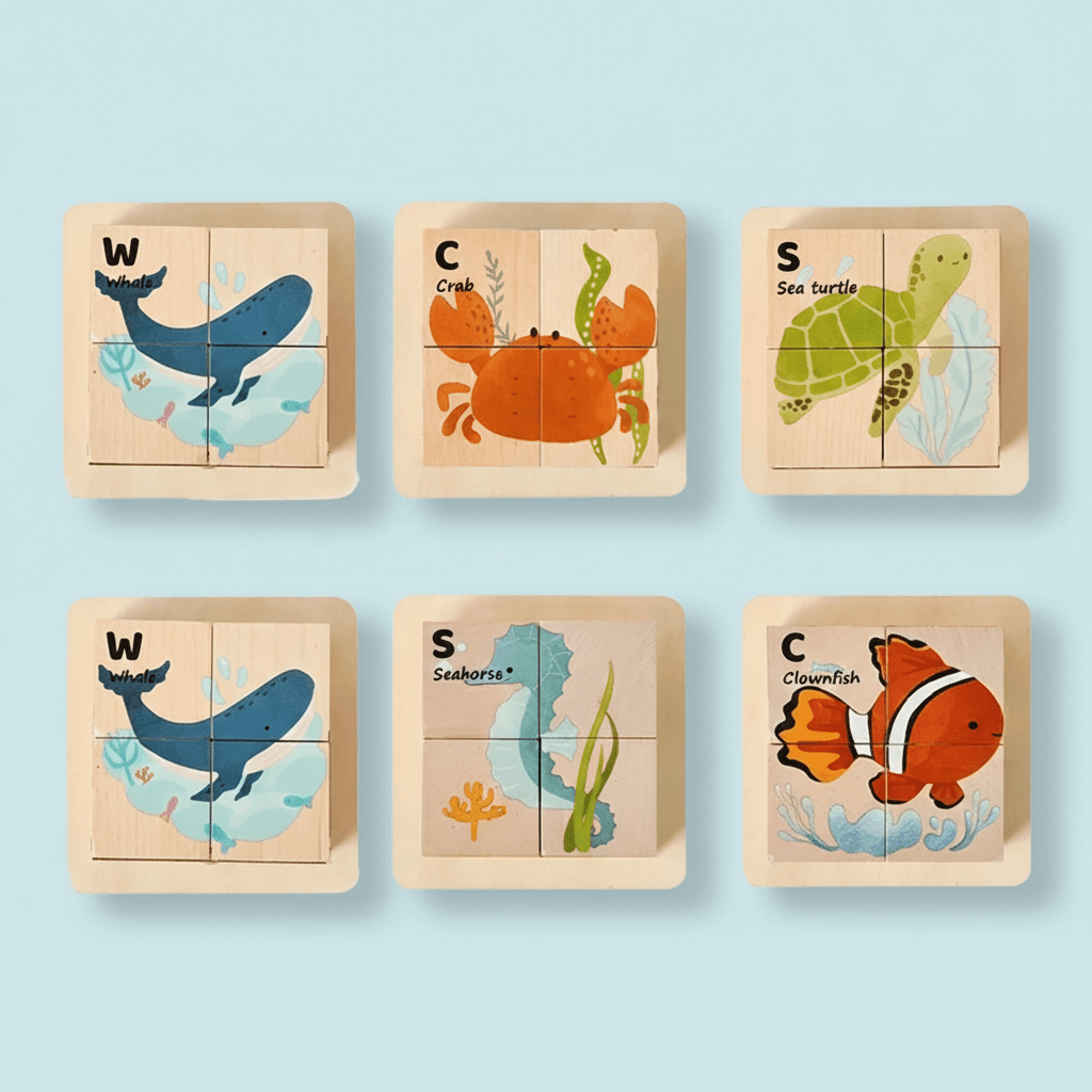PictureBlock Puzzle™ | Montessori 4-Block Animal Matching Toy for Early Learning