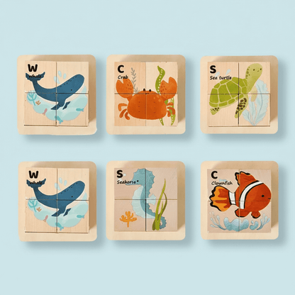 PictureBlock Puzzle™ | Montessori 4-Block Animal Matching Toy for Early Learning