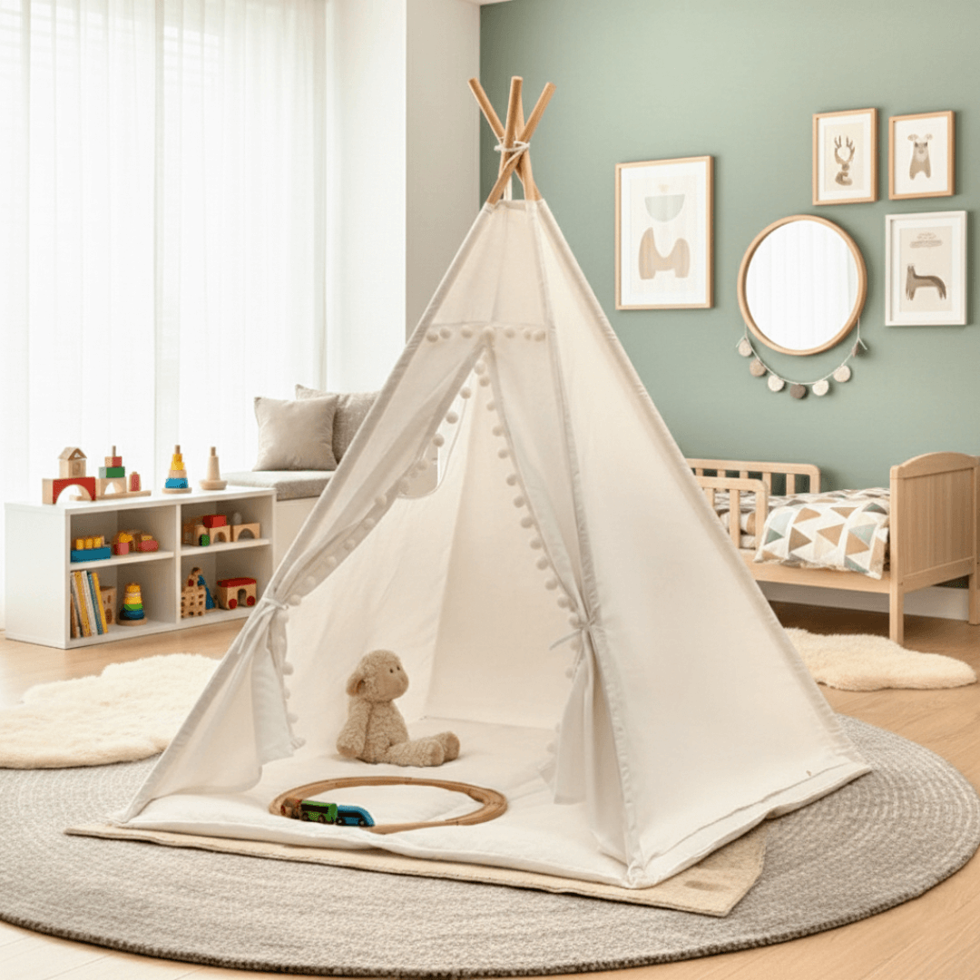 Scandi Teepee Tent™ – Indoor Play Tent, Neutral Canvas Teepee for Toddlers & Children | Minimalist Playhouse